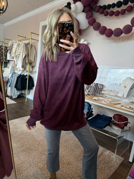 Oversized Crewneck Sweatshirt - Dark Cherry