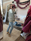 Collared Stripe Oversized Knit top -olive gray
