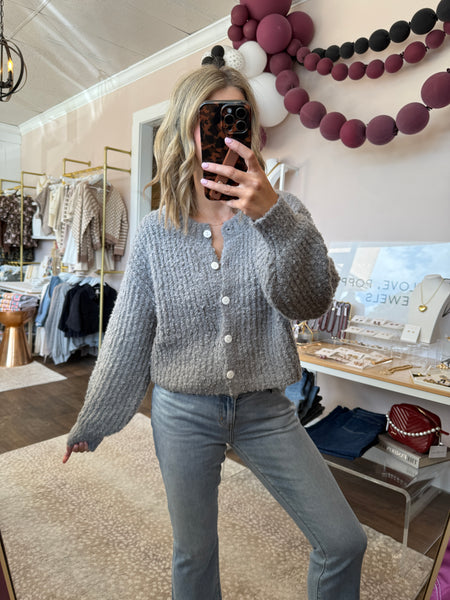 Gray Fluffy Sweater Cardigan