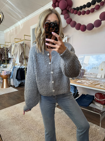 Gray Fluffy Sweater Cardigan