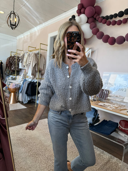 Gray Fluffy Sweater Cardigan