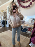 Checker and Stripe Cardigan - taupe