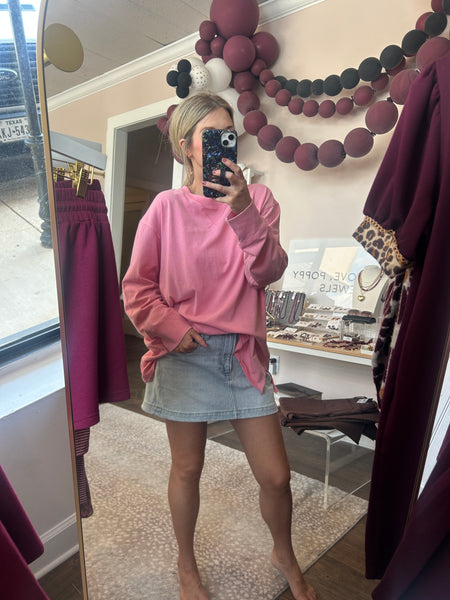 Mineral wash drop shoulder long sleeve tee