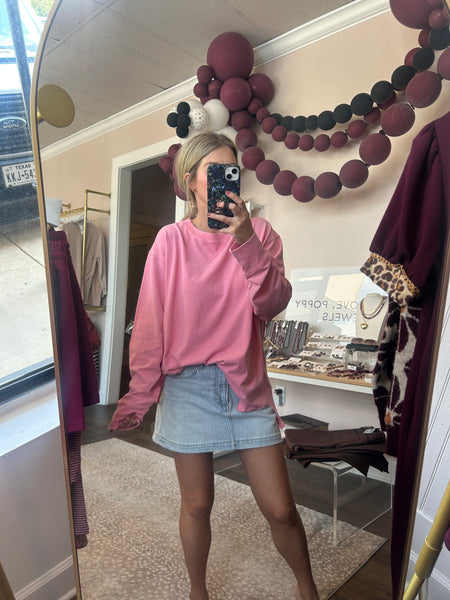 Mineral wash drop shoulder long sleeve tee