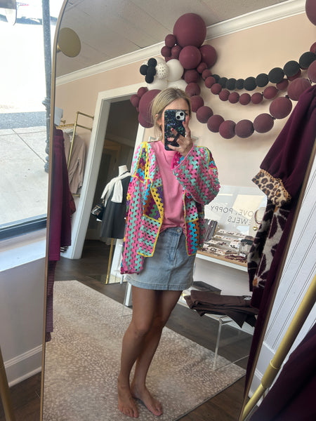 Crochet long sleeve cardigan - multi