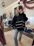 Striped Turtleneck Oversized Sweater - black