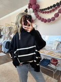 Striped Turtleneck Oversized Sweater - black