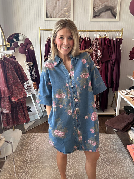 Denim Floral Shirt Dress