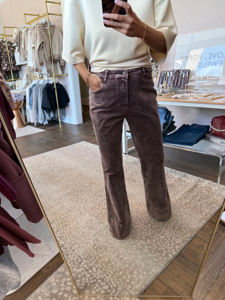 Mineral Washed Flare Pants - brown