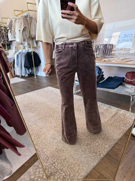 Mineral Washed Flare Pants - brown