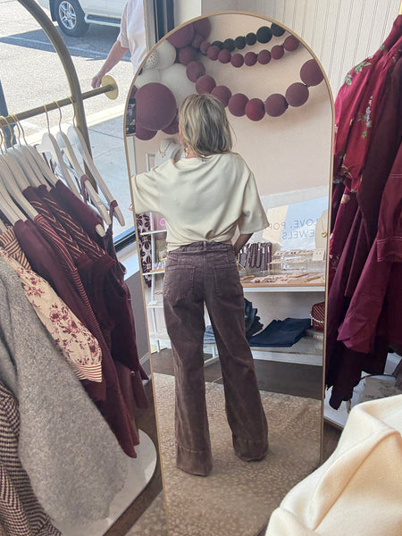 Mineral Washed Flare Pants - brown