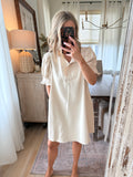 Cream Ruffle Neck Dress