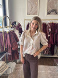 Ruffle neck stripe top