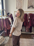 Ruffle neck stripe top
