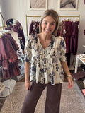 Floral pintuck blouse - navy