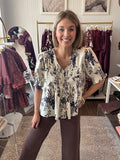 Floral pintuck blouse - navy