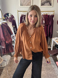 Drop shoulder blouse with smocked cuff