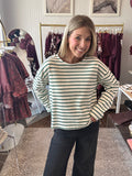 Stripe Knit Top with Contrast Side Stripes - Green