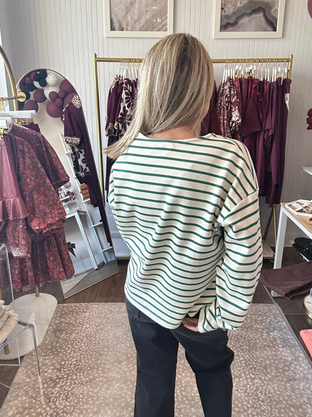Stripe Knit Top with Contrast Side Stripes - Green