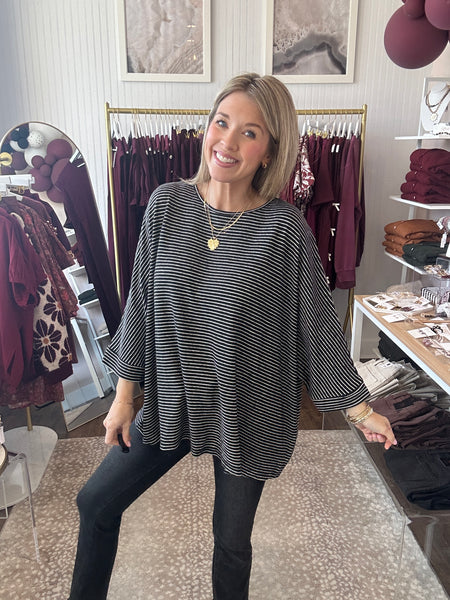 Brushed fabric stripe oversized tee