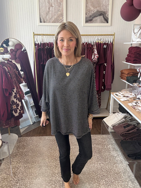 Brushed fabric stripe oversized tee