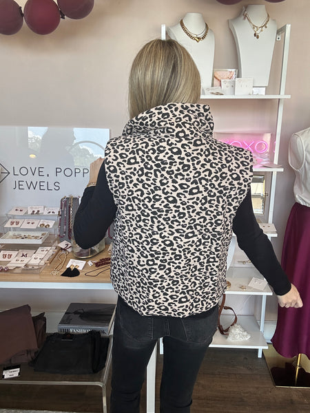 Leopard print puffer vest