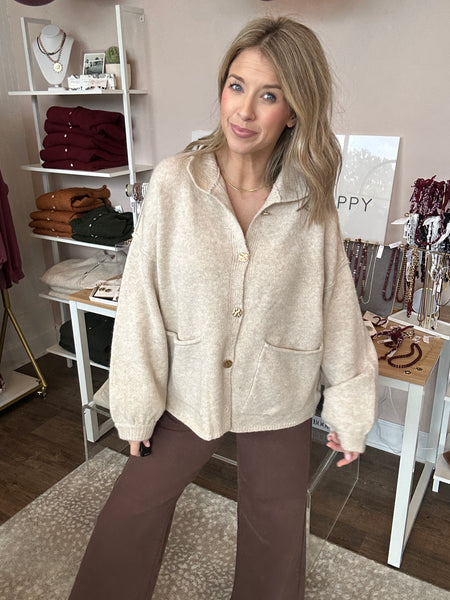Gold button oatmeal cardigan
