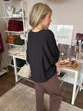 V-neck dolman sleeve top - black