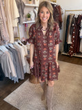 Brown puff sleeve floral dress