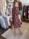 Brown puff sleeve floral dress