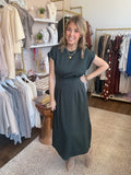 Dark Green cap sleeve midi dress