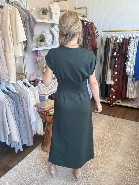 Dark Green cap sleeve midi dress