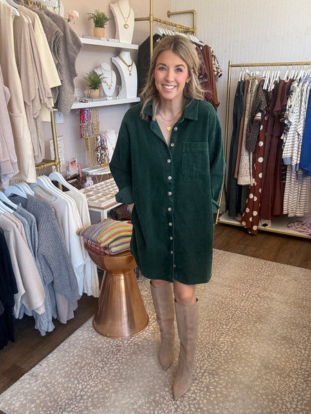 Corduroy shirt dress Hunter Green