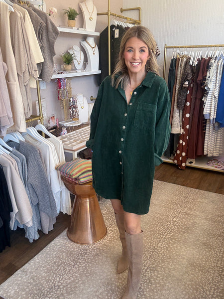 Corduroy shirt dress Hunter Green