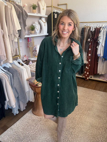 Corduroy shirt dress Hunter Green