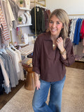 Brown popover shirt with spread collar