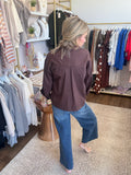 Brown popover shirt with spread collar