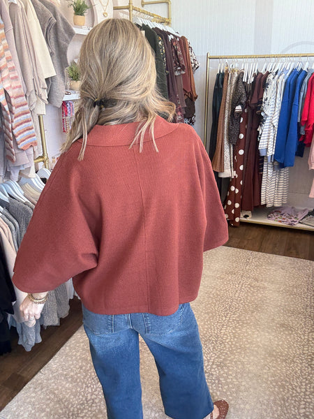 V neck collared top - rust