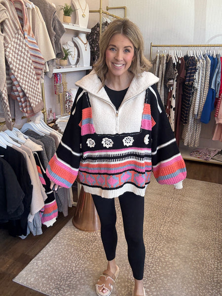 Half zip pullover color block sweater