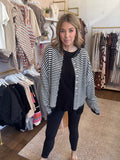 Piper Cardigan - Charcoal and White Mini Stripes