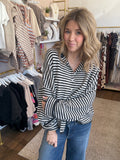 Piper Cardigan - Charcoal and White Mini Stripes