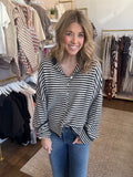 Piper Cardigan - Charcoal and White Mini Stripes