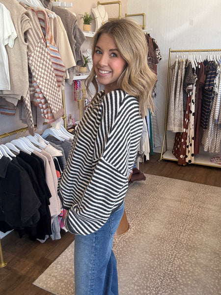 Piper Cardigan - Charcoal and White Mini Stripes