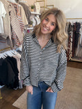 Piper Cardigan - Charcoal and White Mini Stripes