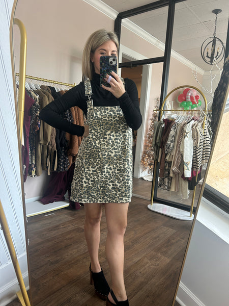 Denim Leopard Overall Dress - SALE