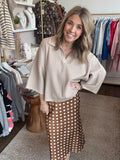V neck collared top - stone