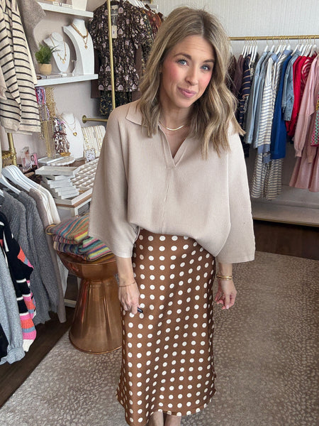 Polkadot Midi Skirt - Brown