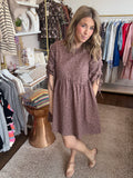 Brown ditsy floral swing dress