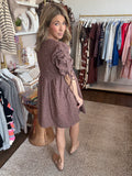 Brown ditsy floral swing dress