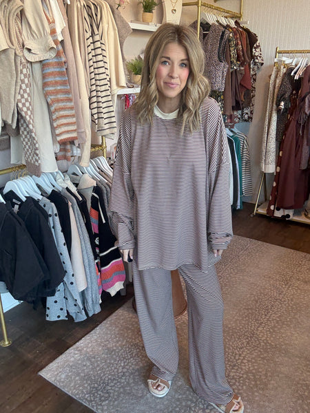 Brown striped fleece oversized top